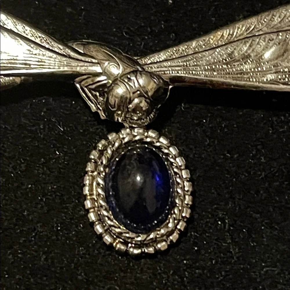 Silver Dragonfly Brooch with Blue Gemstone